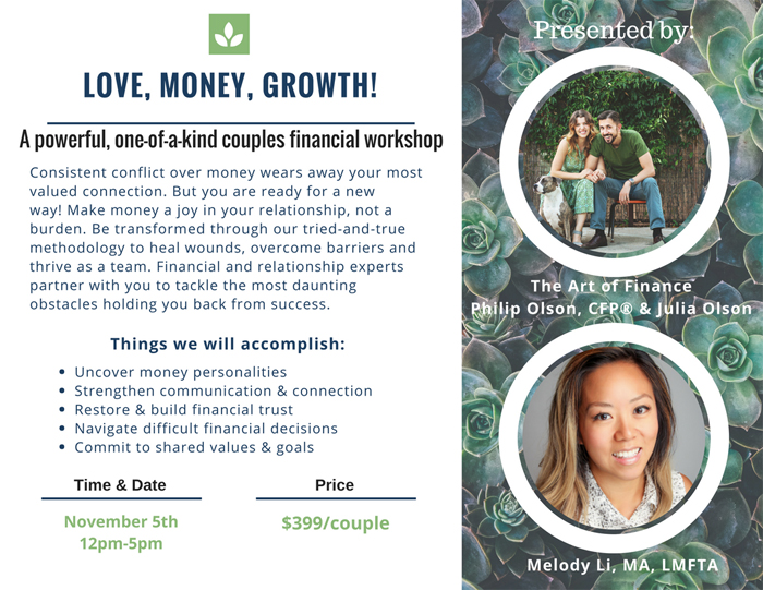 Love, Money, Growth! A One-of-a-Kind Couples Financial Workshop in Austin | Melody Li LMFTA and The Art of Finance
